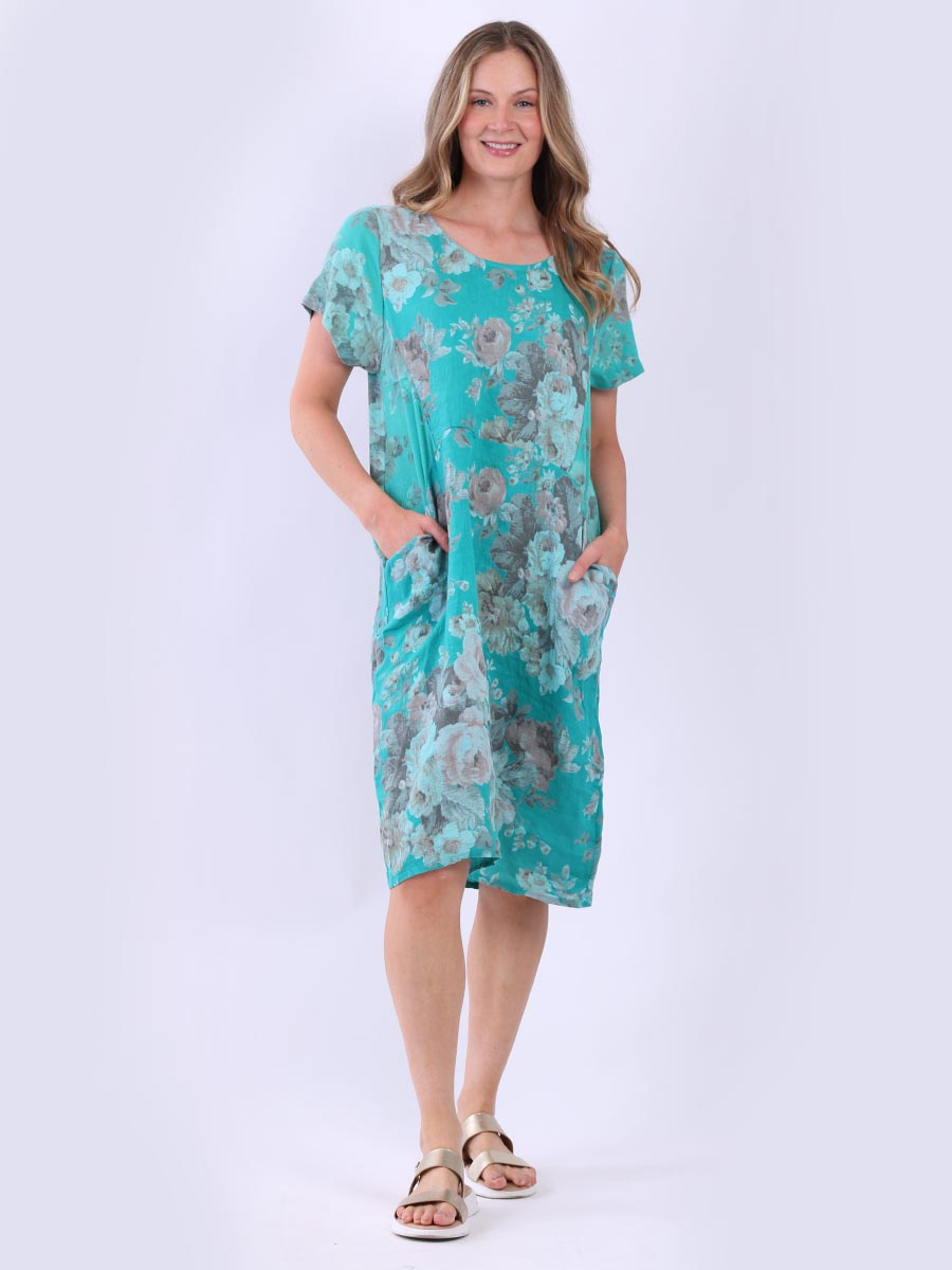 Women Floral Shift Dress Aqua