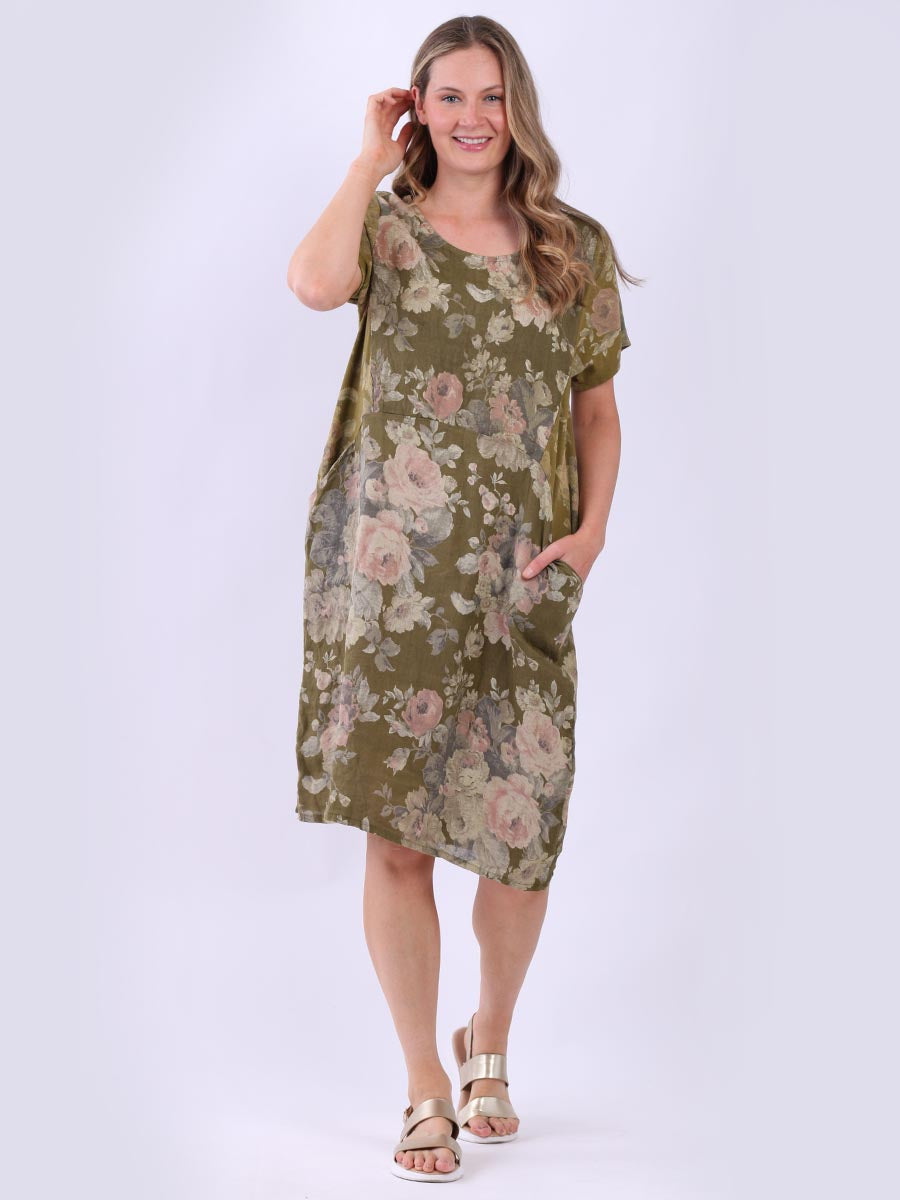 Women Floral Shift Dress Olive