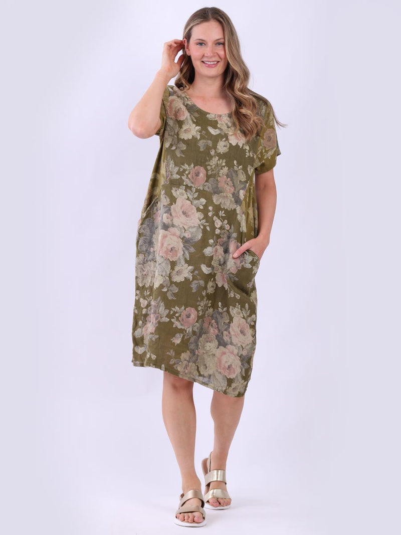 Women Floral Shift Dress Olive