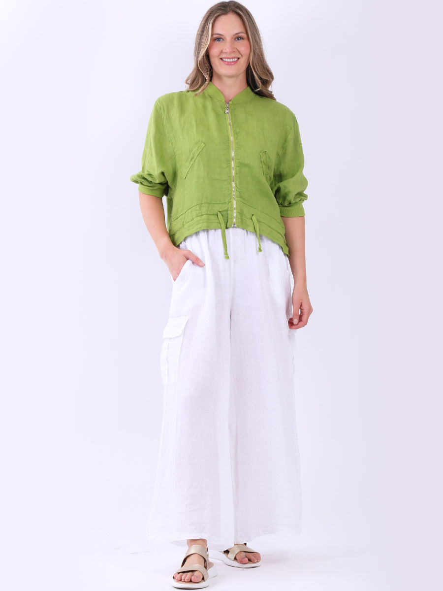 Crop Linen Jacket Lime Green