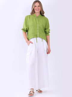 Crop Linen Jacket Lime Green