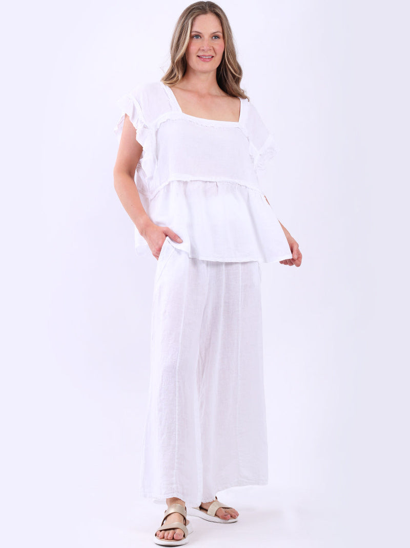 Hop Sack Linen Crop Boxy Top White