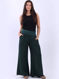 Wide Leg Linen Trouser Bottle Green