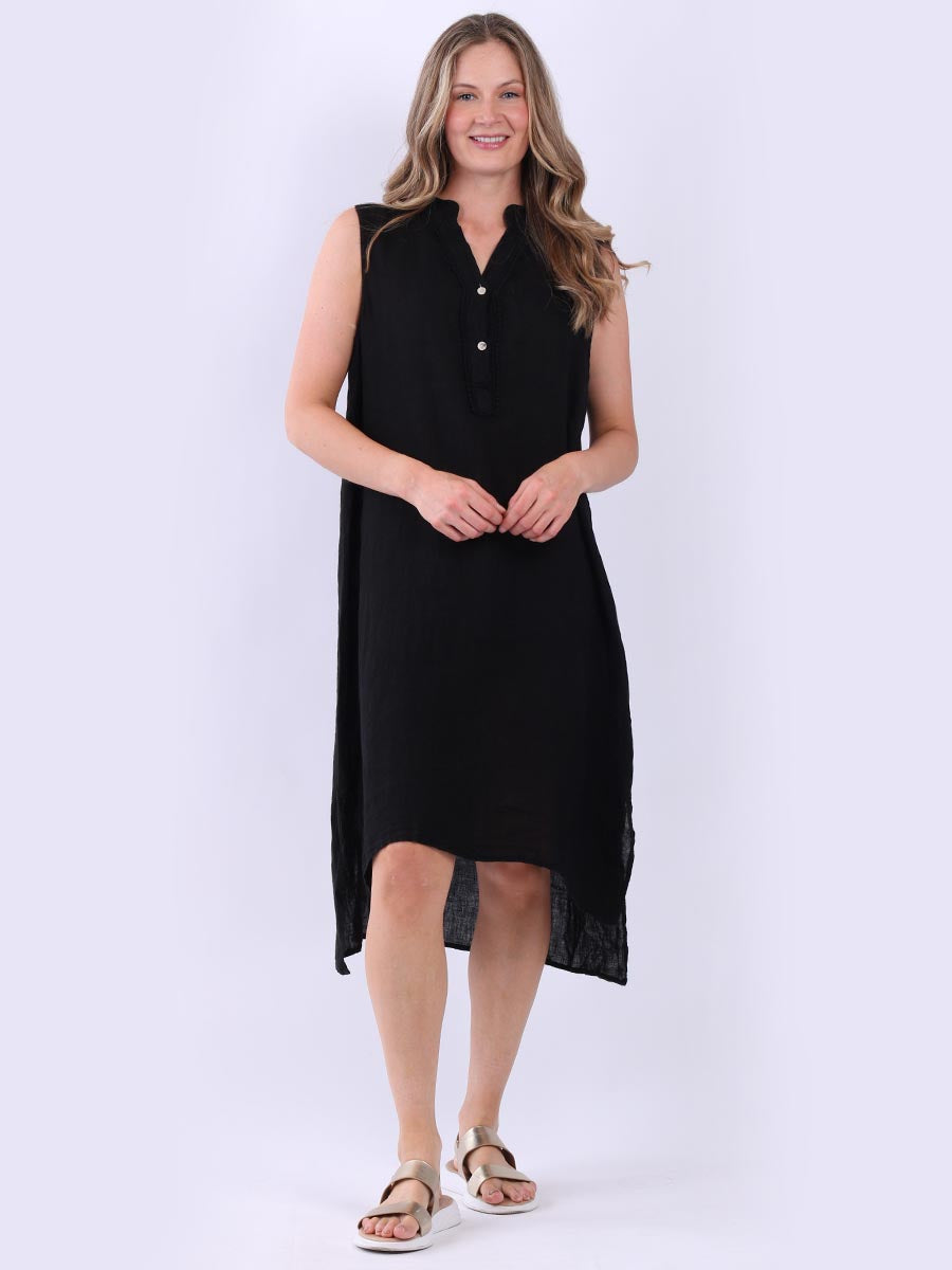 Sleeveless Linen Shirt Dress Black