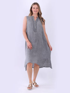 Sleeveless Linen Shirt Dress Charcoal