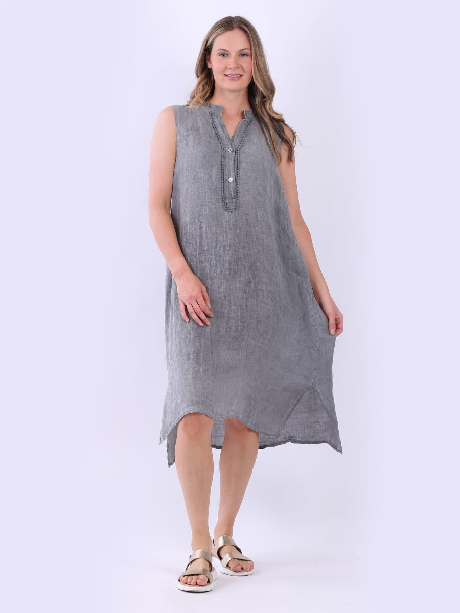 Sleeveless Linen Shirt Dress Charcoal