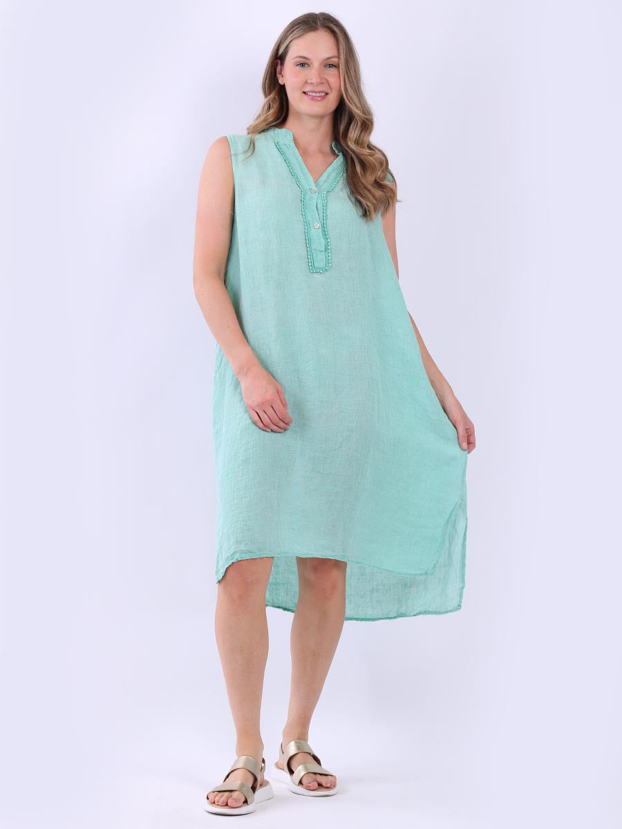 Sleeveless Linen Shirt Dress Ocean Blue