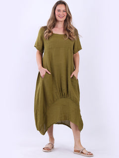 Square Neck Linen Dress Olive