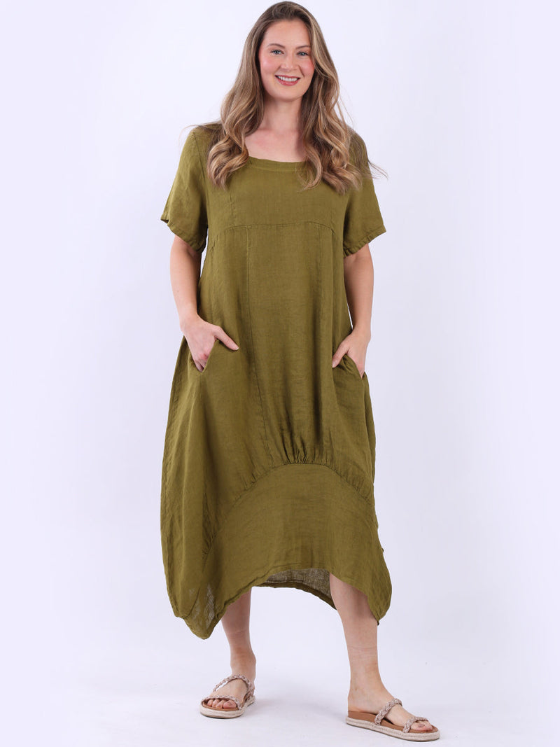 Square Neck Linen Dress Olive