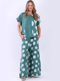 Polka Dot Linen Crop Top Ocean Blue