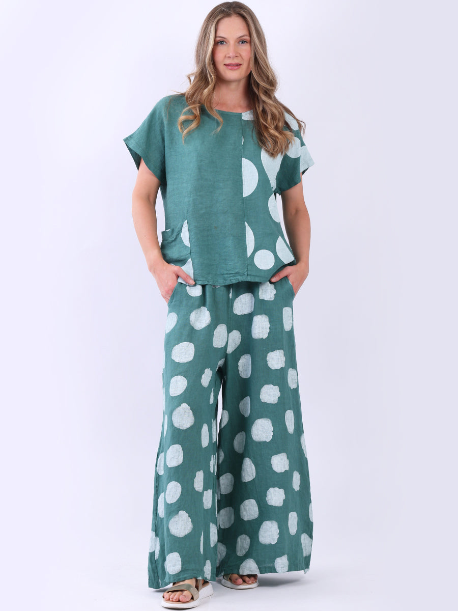 Polka Dot Linen Crop Top Ocean Blue