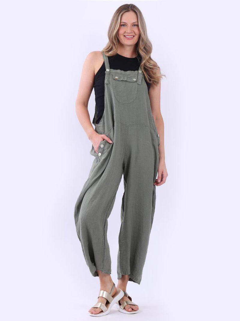 Plus Size Linen Pabo Jumpsuit Khaki