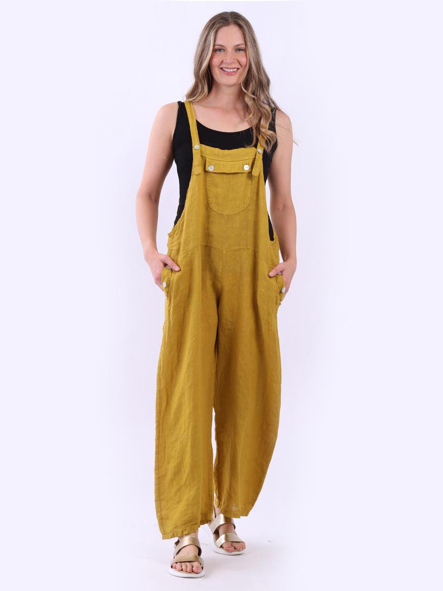 Plus Size Linen Pabo Jumpsuit Mustard