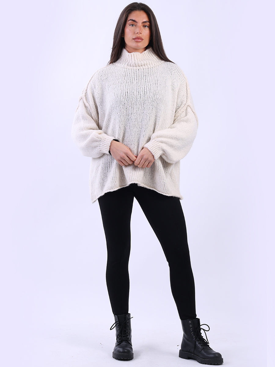 Turtle Neck Wooly Jumper Beige