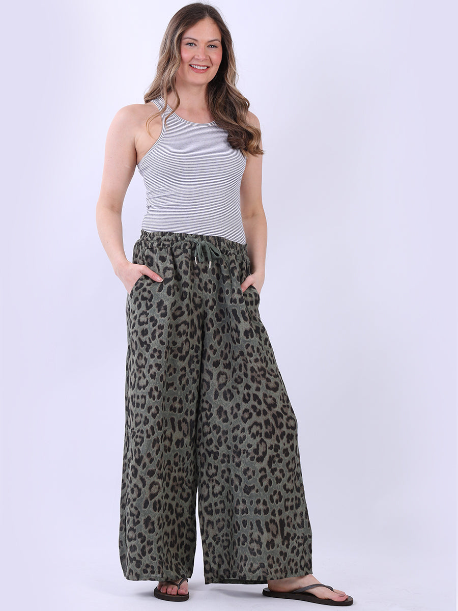 Leopard Print Linen Trouser Khaki