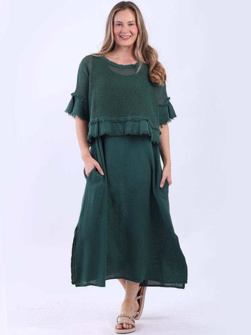 Mesh Net Cotton Dress Bottle Green