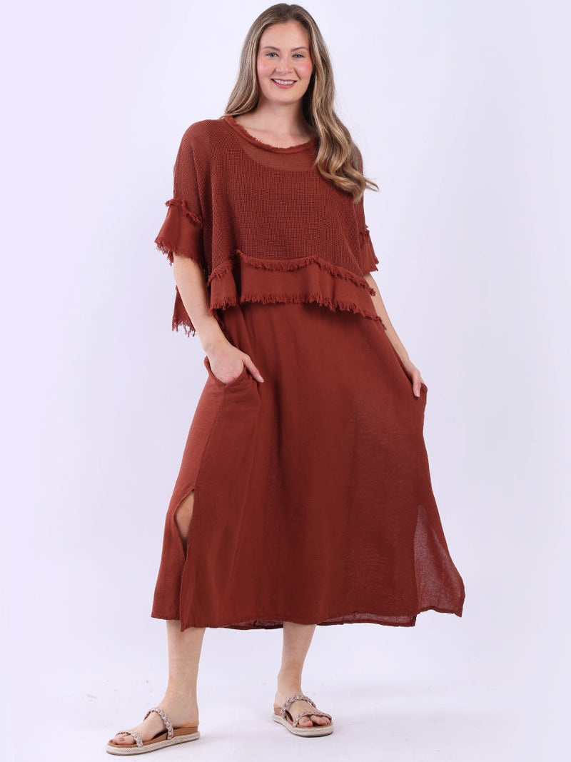Mesh Net Cotton Dress Rust