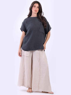 Plain Linen Top Charcoal