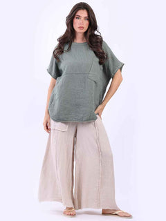 Plain Linen Top Khaki