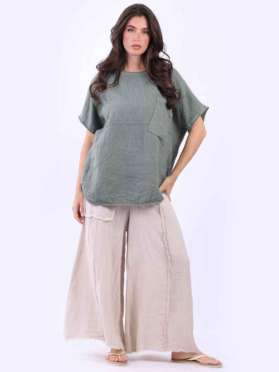 Plain Linen Top Khaki