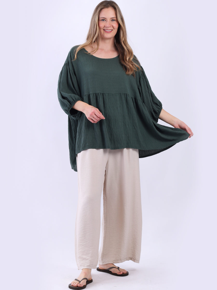 Plain Peplum Top Bottle Green