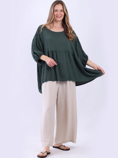 Plain Peplum Top Bottle Green