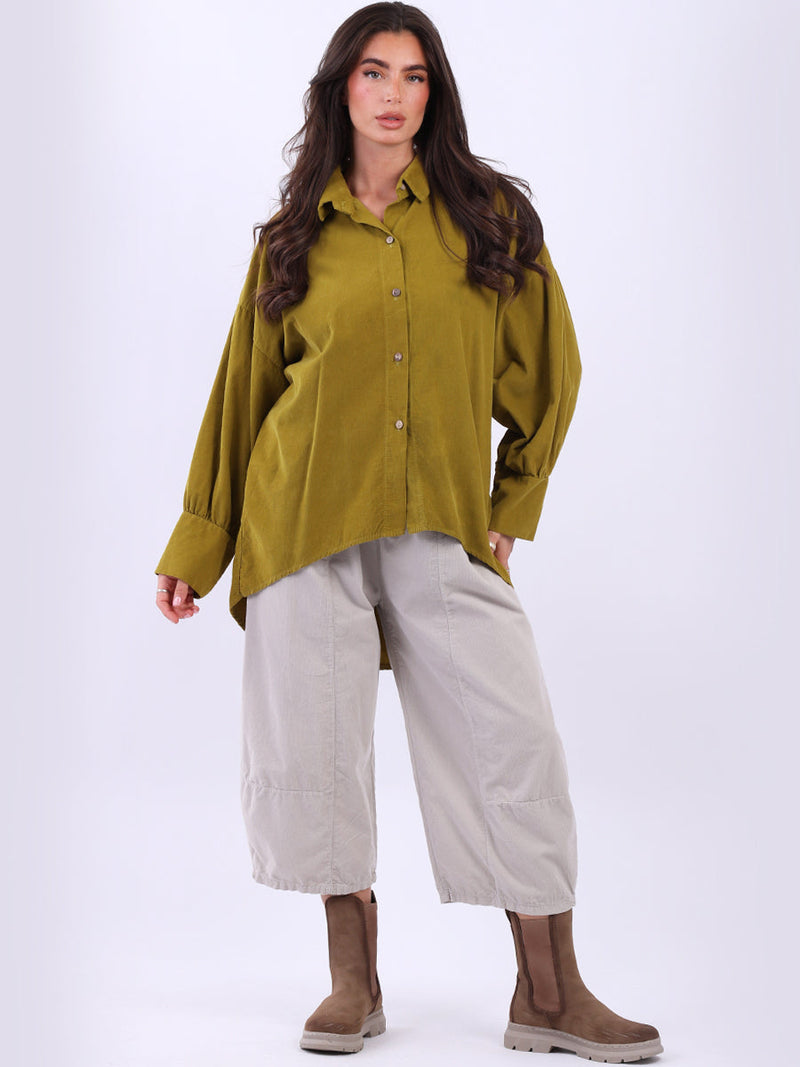 Solid Corduroy Women Shirt Olive