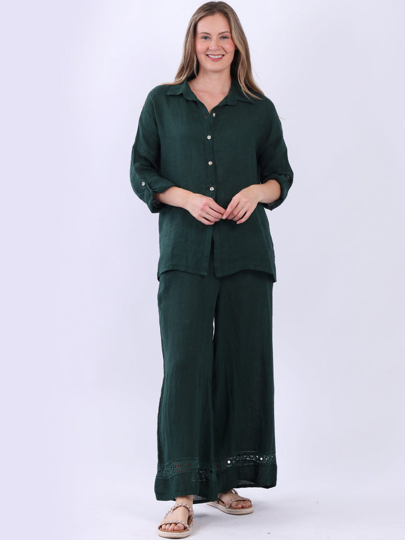 Button Down Linen Shirt Bottle Green
