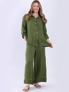 Button Down Linen Shirt Lime Green