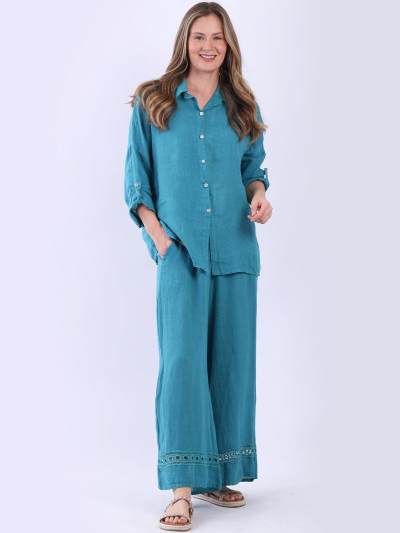 Button Down Linen Shirt Teal