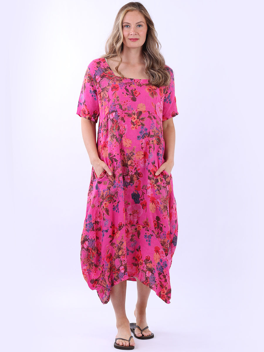 Floral Linen Dress Fuchsia