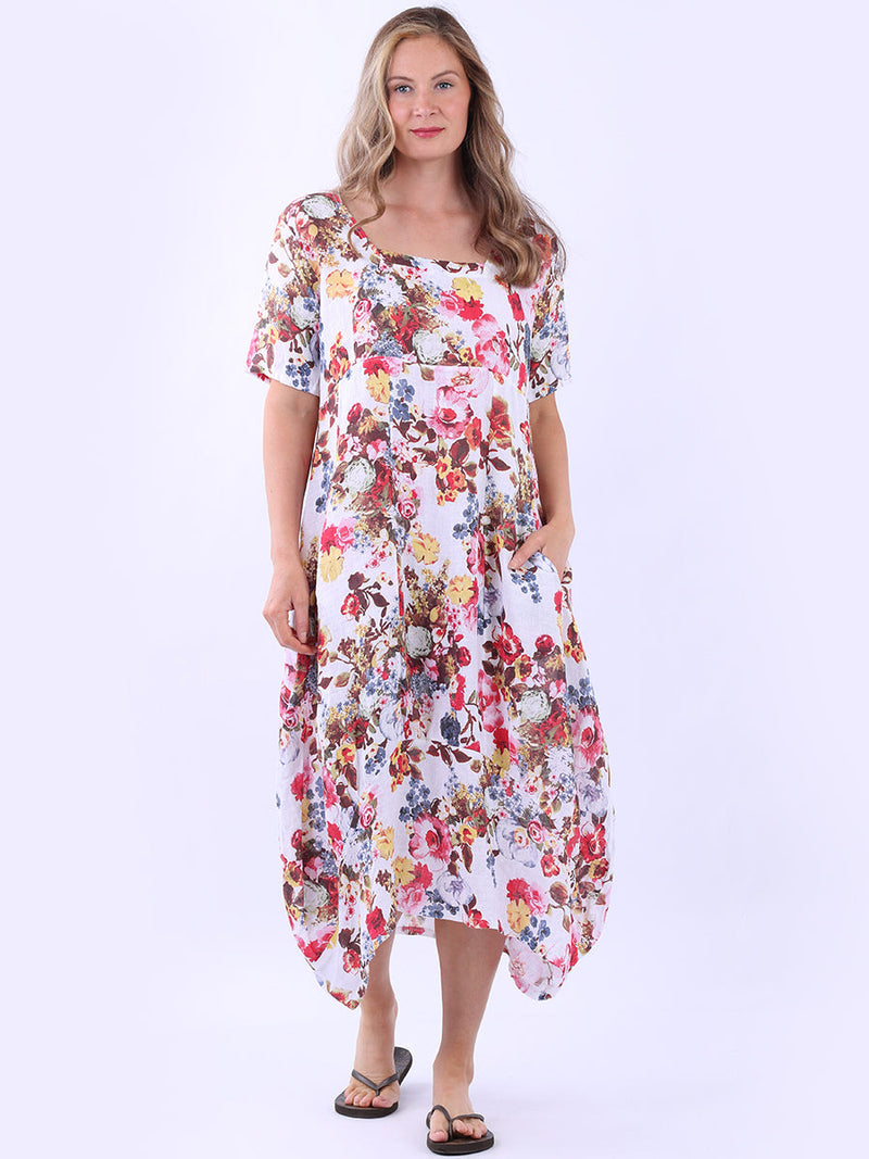 Floral Linen Dress White