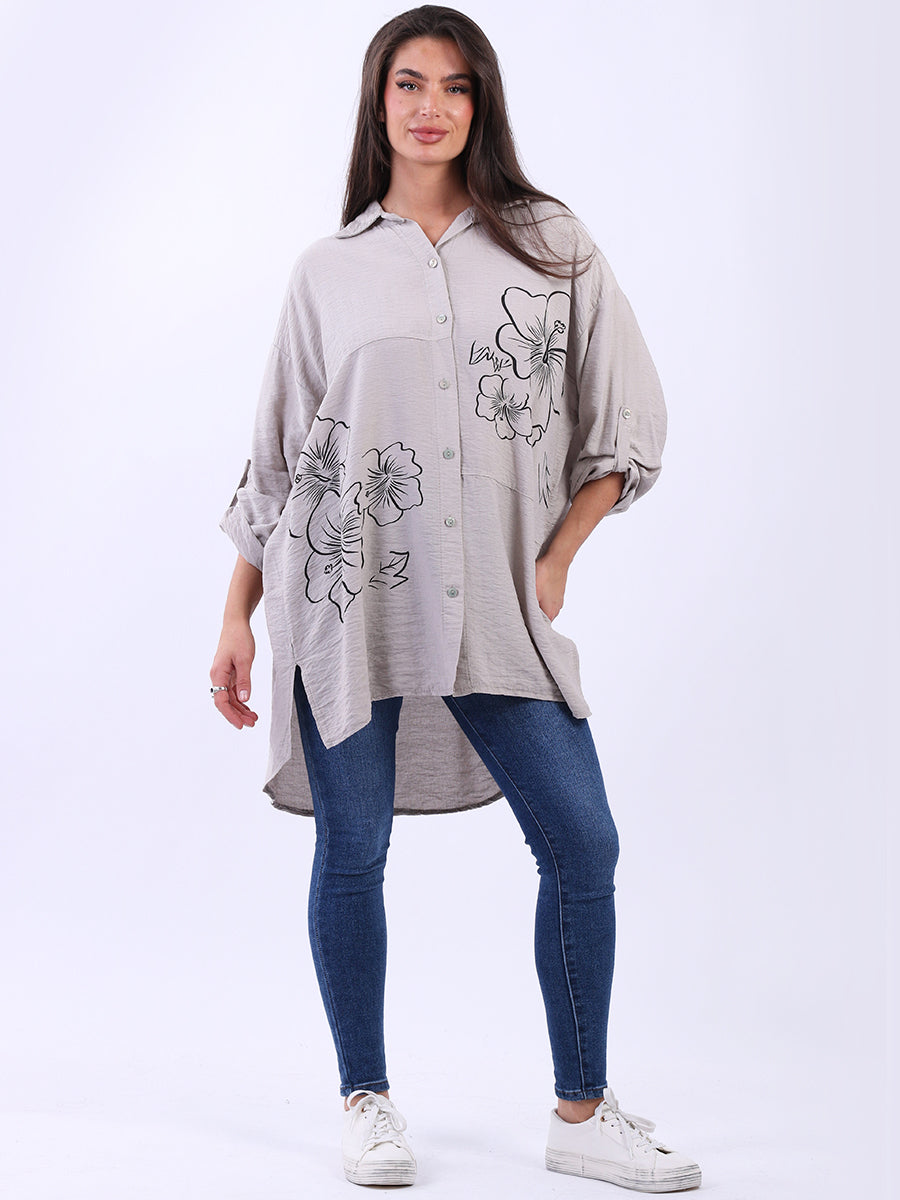 Women Floral Shirt Beige