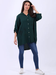 Women Floral Shirt  Bottle Green