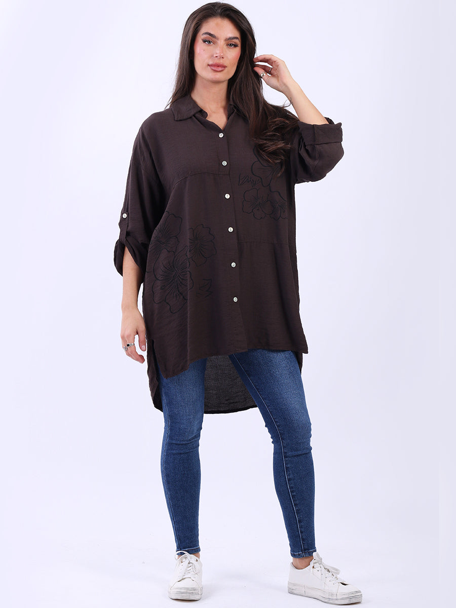 Women Floral Shirt  Chocolate
