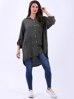 Women Floral Shirt Khaki