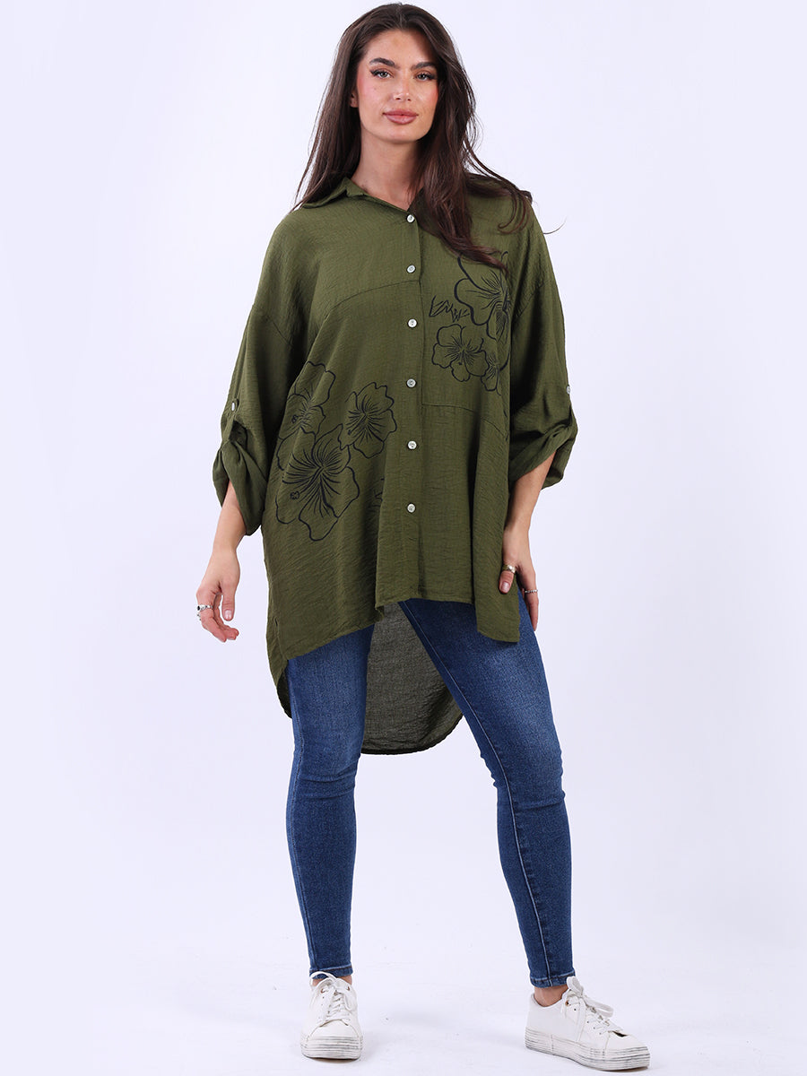 Women Floral Shirt Olive