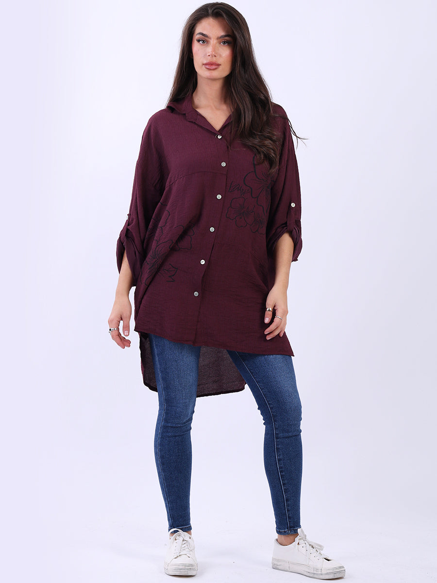 Women Floral Shirt Wine