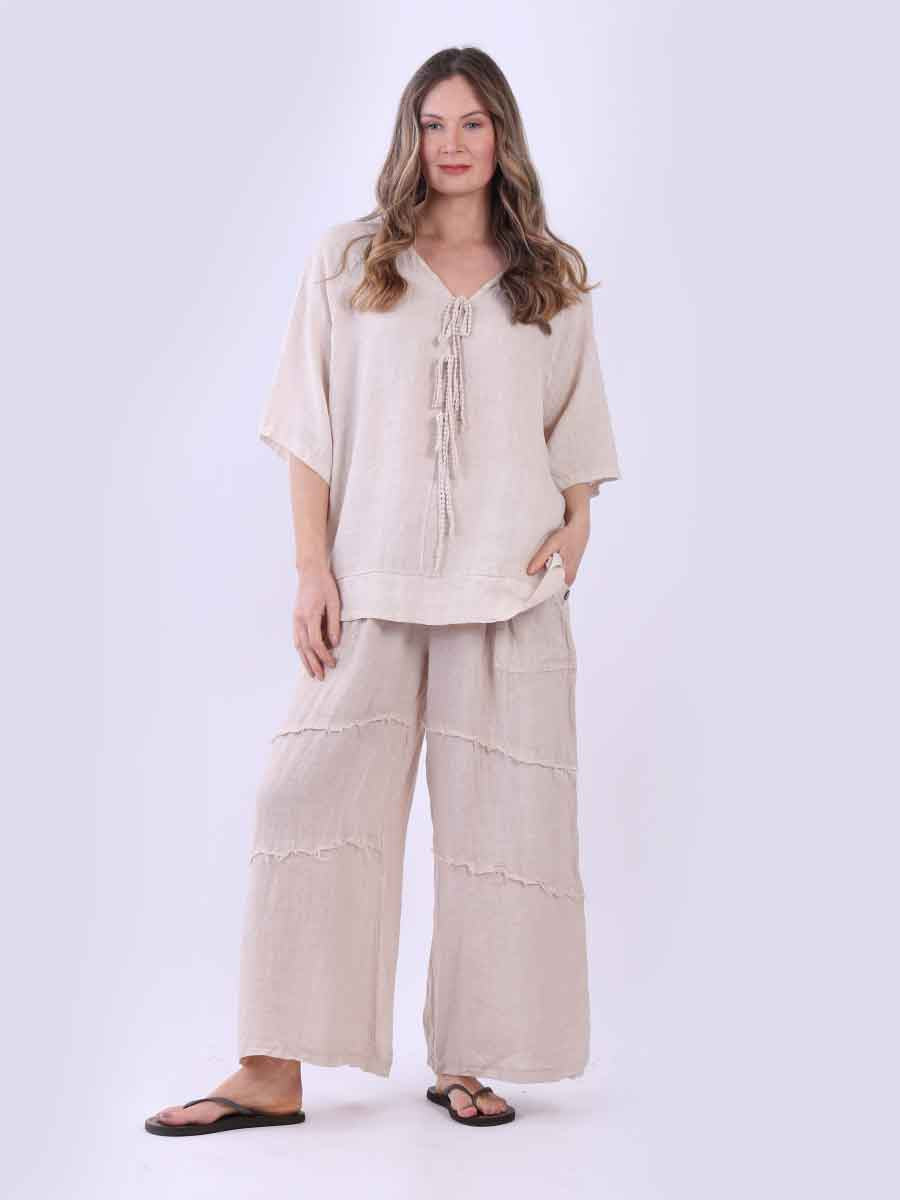 Plain Linen Top Beige