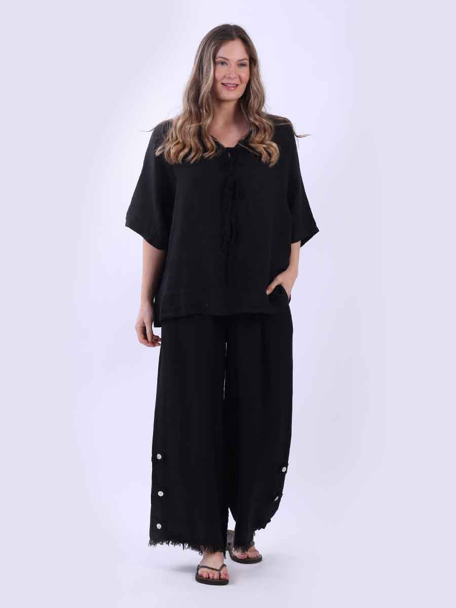 Plain Linen Top Black