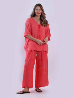Plain Linen Top Coral