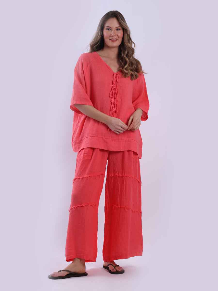 Plain Linen Top Coral