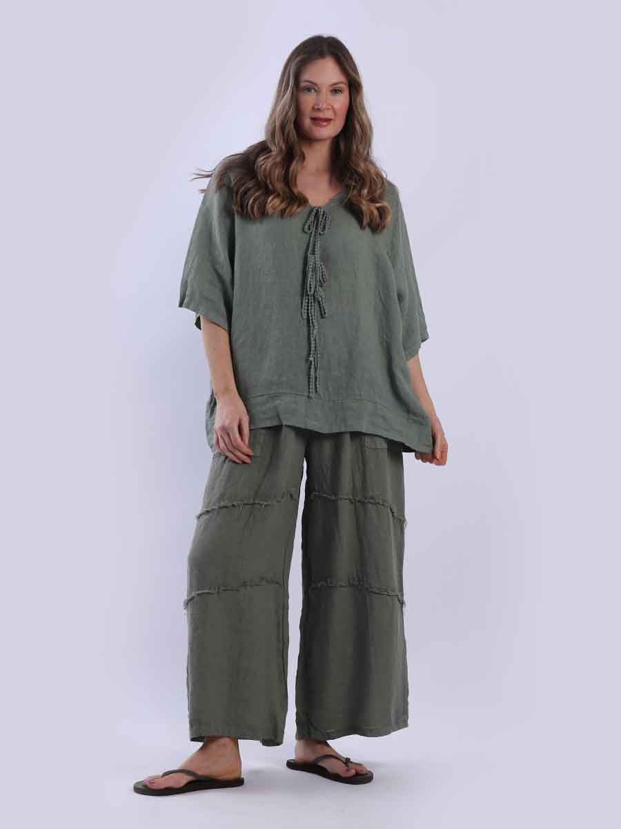 Plain Linen Top Khaki