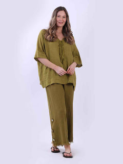 Plain Linen Top Olive