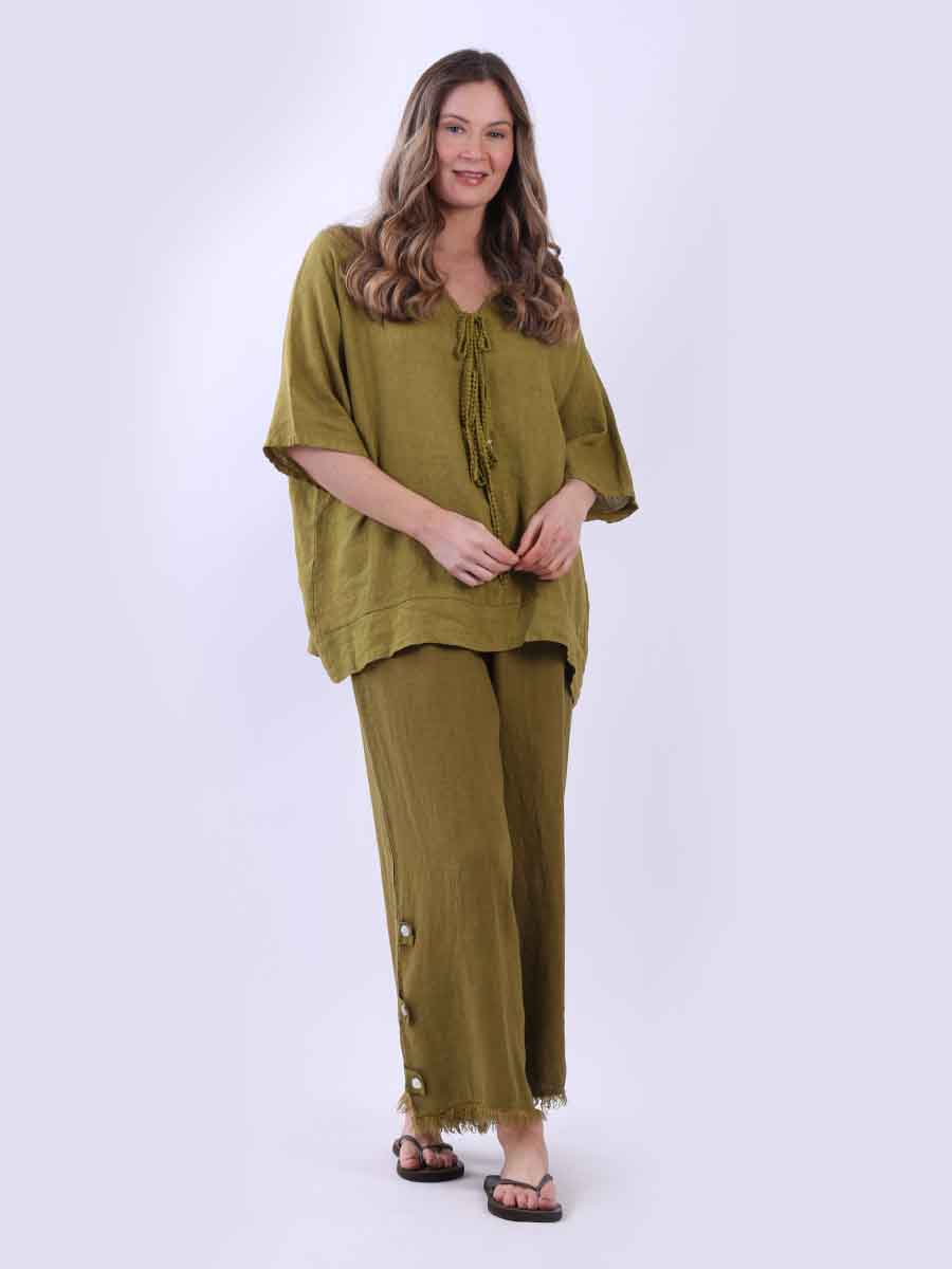 Plain Linen Top Olive