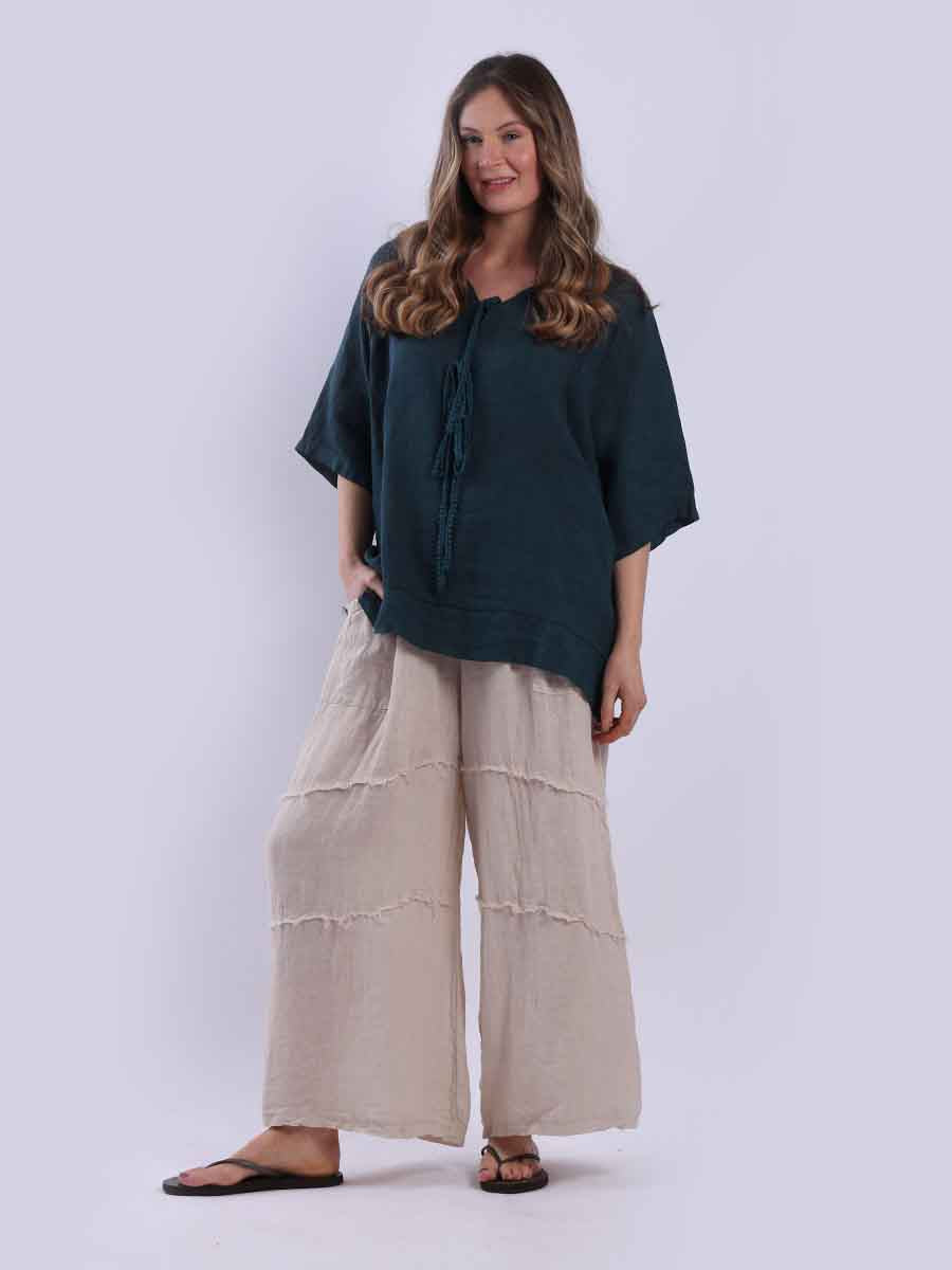 Plain Linen Top Teal