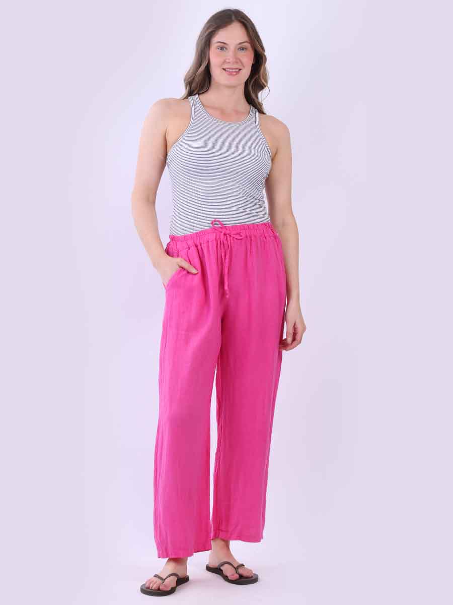 Solid Linen Trouser Fuchsia