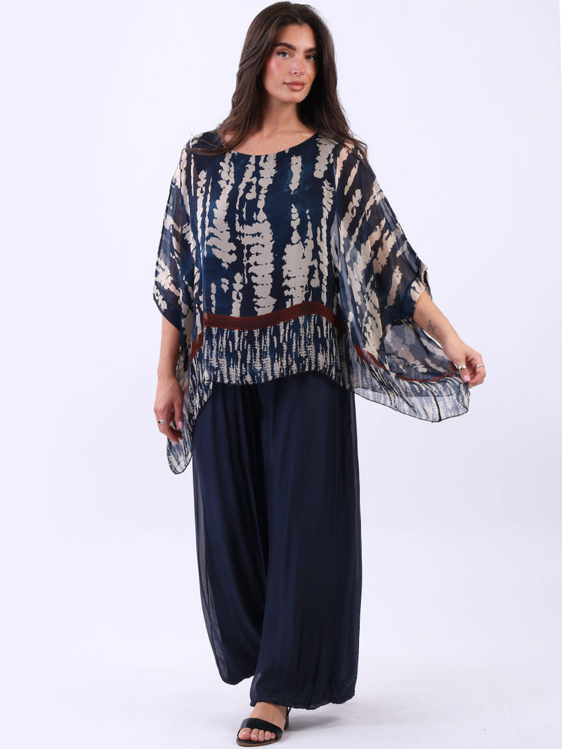Batwing Silk Top Navy