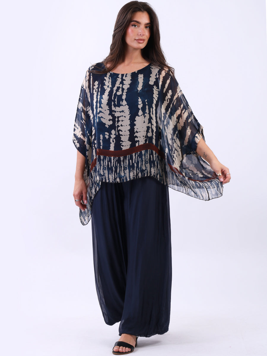 Batwing Silk Top Navy