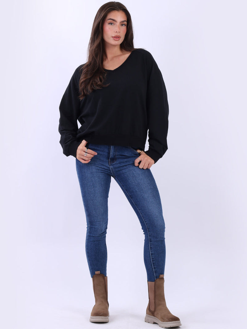 Solid Crop Sweat Top Black